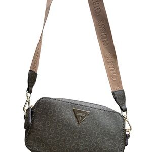 Guess Logo Patterned Crossbody Bag in Brown